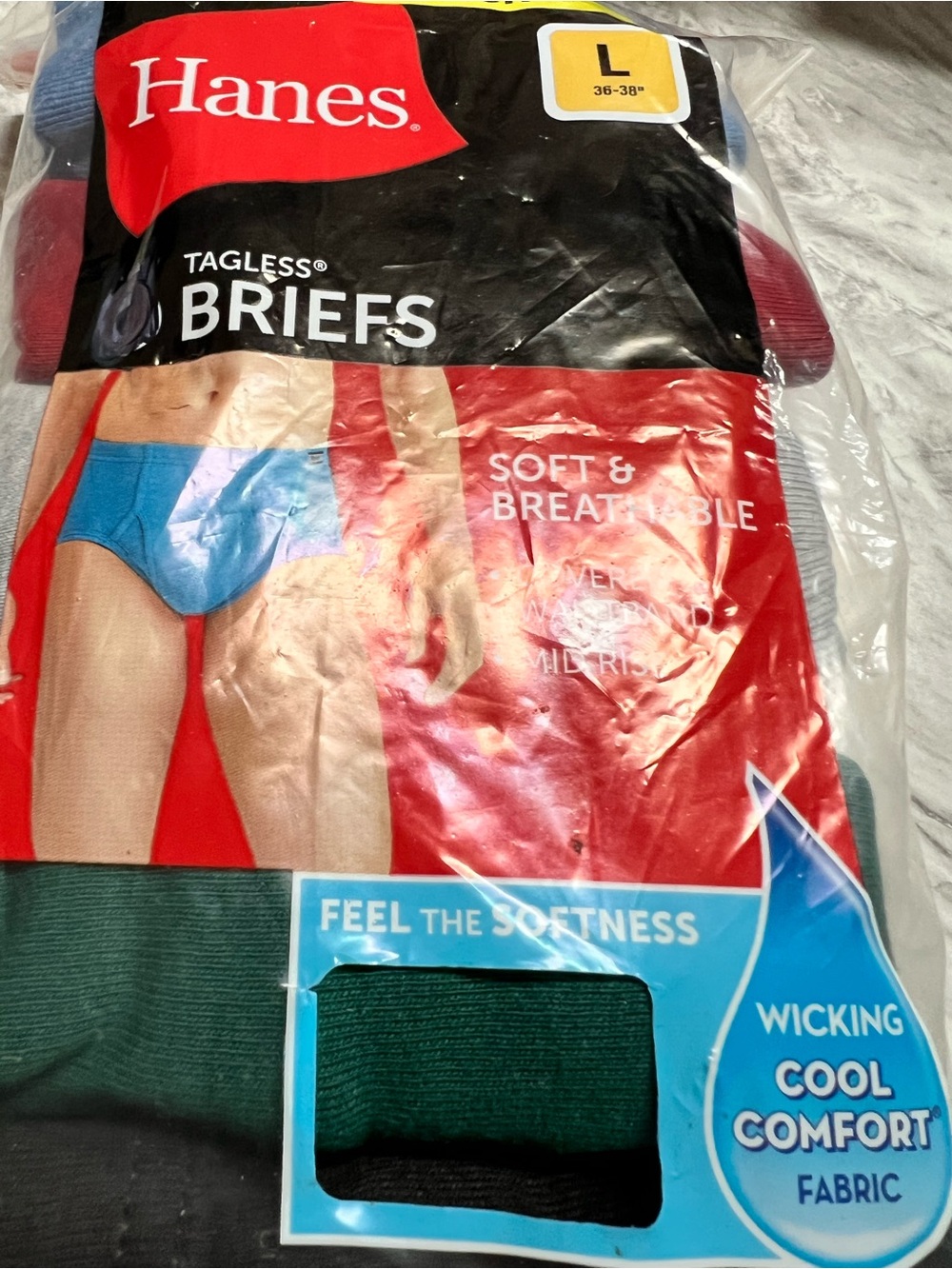 Hanes tag less cotton briefs Pkg of 5 pairs sz L